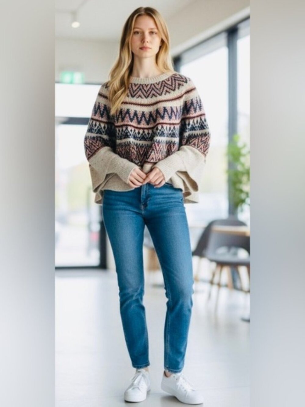 ANTHROPOLOGIE / SLEEPING ON SNOW Fair Isle Sweater Poncho with cuffs XS/S